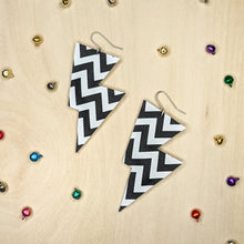 Load image into Gallery viewer, Zig Zag Leatherette -Mini Disco Bolt Lightning Bolt Earrings
