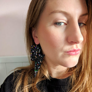 Dark Confetti Glitter - Super Disco Bolt Lightning Bolt Earrings