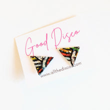 Load image into Gallery viewer, Good Disco Collection - Triangle Stud Earrings - Rainbow Pattern Glitter
