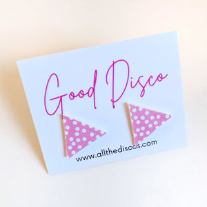 Good Disco Collection - Triangle Stud Earrings - Pink Spot Matte Leatherette