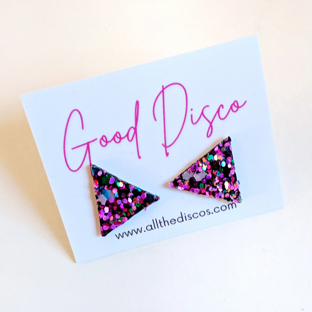 Good Disco Collection - Triangle Stud Earrings - Halloween Purple Glitter