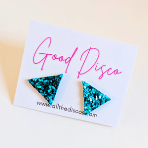 Good Disco Collection - Triangle Stud Earrings - Turquoise Glitter