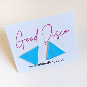 Good Disco Collection - Triangle Stud Earrings - Turquoise Smooth Leatherette