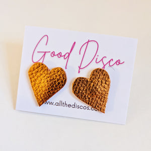 Good Disco Collection - Heart Stud Earrings - Copper Metallic Leatherette
