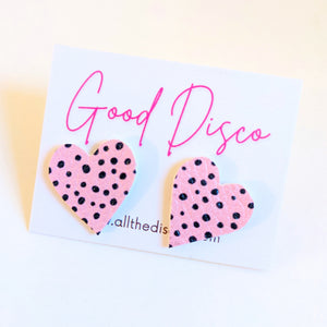Good Disco Collection - Heart Stud Earrings - Pink Spot Matte Leatherette