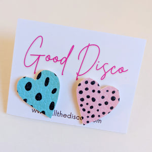 Good Disco Collection - Heart Stud Earrings - Pink and Blue Spot