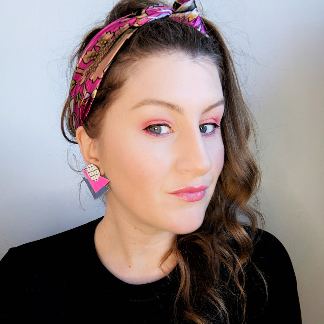 Pink 80s statement studs