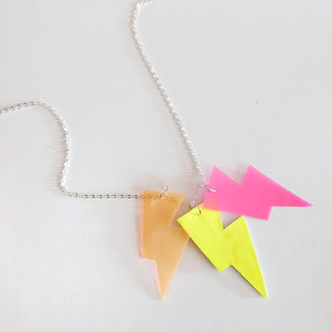 Disco Bolt Triple Bolt Pendant Necklace - Yellow Patent, Orange and Pink