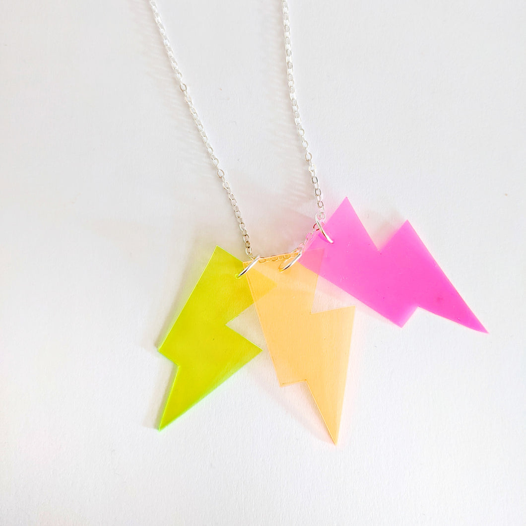Disco Bolt Triple Bolt Pendant Necklace - Neon Jelly