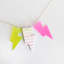 Load image into Gallery viewer, Disco Bolt Triple Bolt Pendant Necklace - Yellow, Rainbow and Pink
