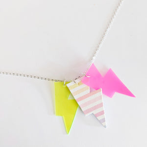 Disco Bolt Triple Bolt Pendant Necklace - Yellow, Rainbow and Pink