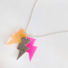 Load image into Gallery viewer, Disco Bolt Triple Bolt Pendant Necklace - Orange, Silver and Pink
