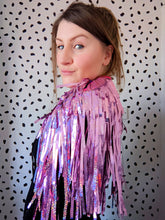 Load image into Gallery viewer, Holographic Pink Tinsel Party/Festival Cape
