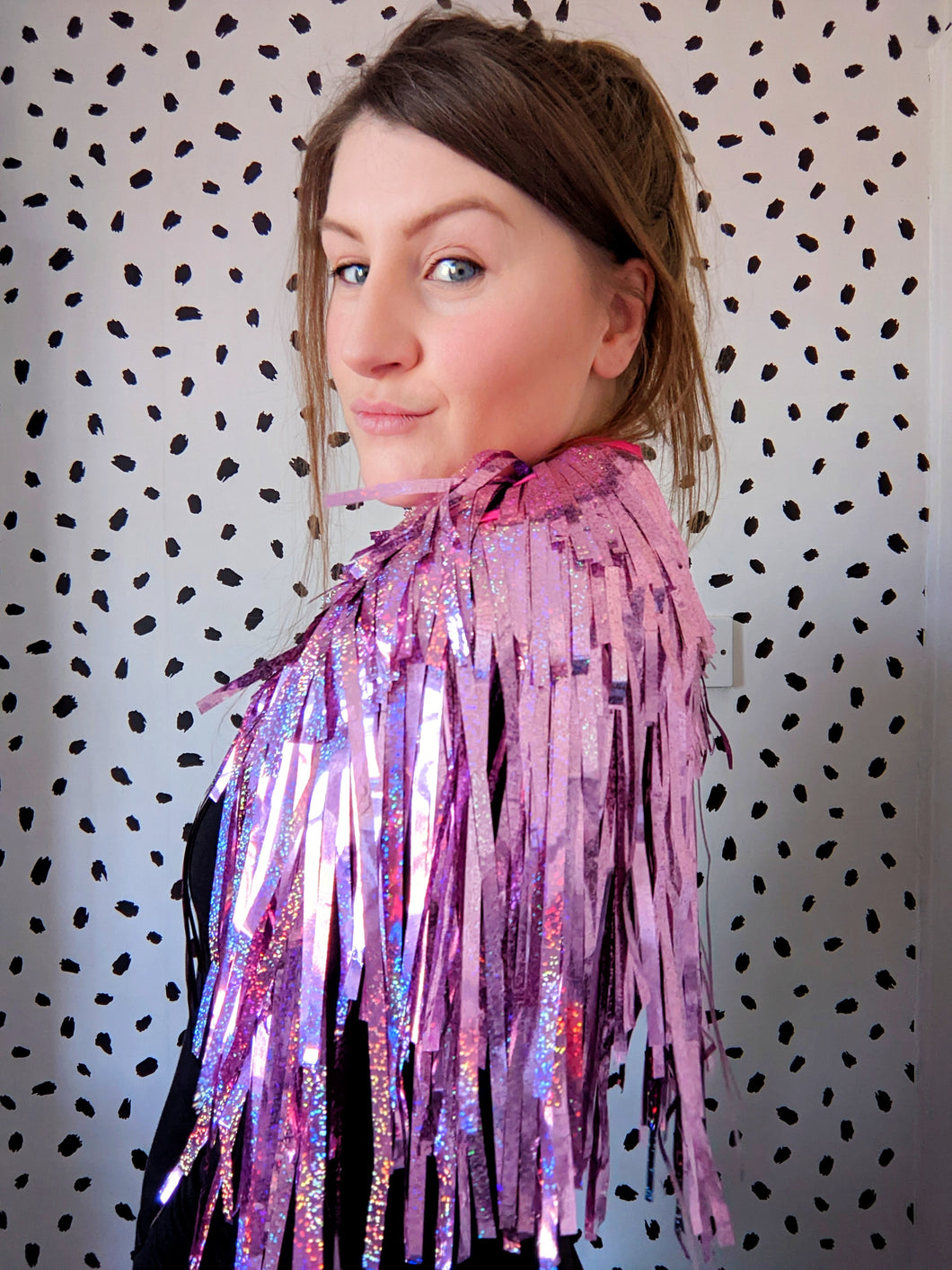 Holographic Pink Tinsel Party/Festival Cape