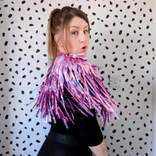 Load image into Gallery viewer, Holographic Pink Tinsel Party/Festival Cape
