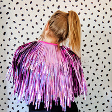 Load image into Gallery viewer, Holographic Pink Tinsel Party/Festival Cape
