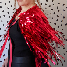 Load image into Gallery viewer, Red Tinsel Party/Festival Cape
