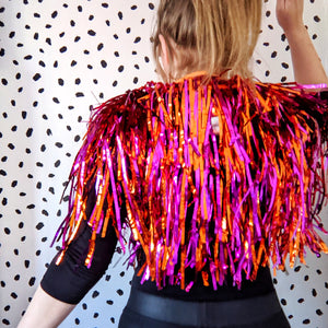 Pink and Orange Tinsel Party/Festival Cape