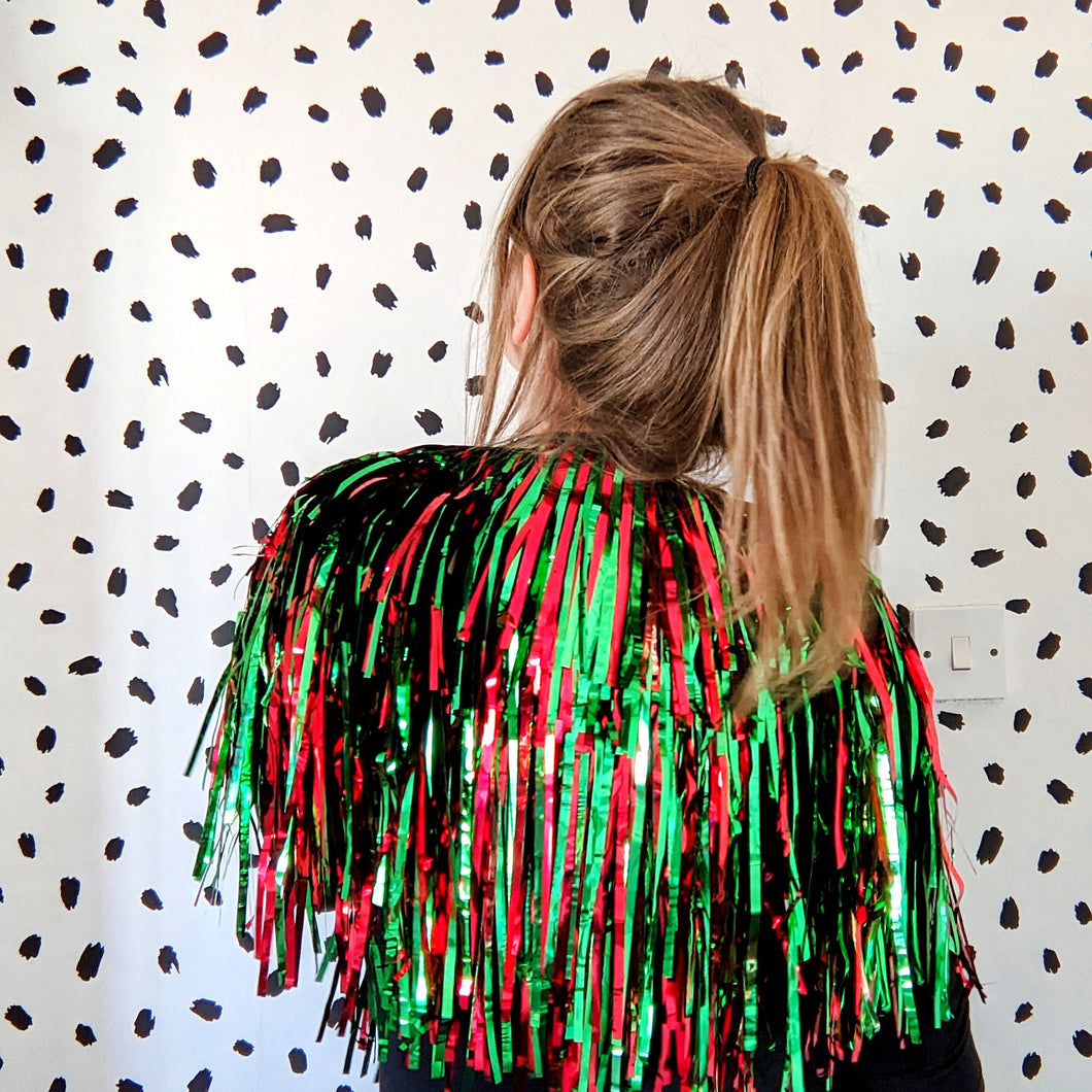 Red and Green Tinsel Party/Festival Cape