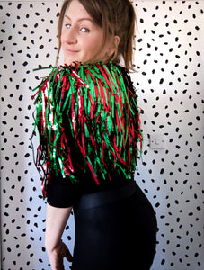 Red and Green Tinsel Party/Festival Cape