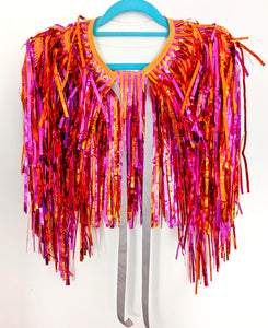 Pink and Orange Tinsel Party/Festival Cape