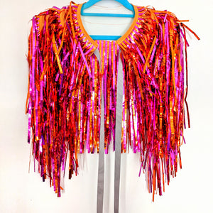 Pink and Orange Tinsel Party/Festival Cape