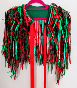 Red and Green Tinsel Party/Festival Cape