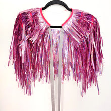 Load image into Gallery viewer, Holographic Pink Tinsel Party/Festival Cape
