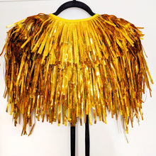 Load image into Gallery viewer, Holographic Gold Tinsel Party/Festival Cape
