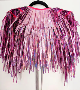 Holographic Pink Tinsel Party/Festival Cape
