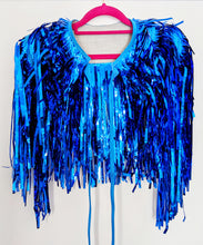 Load image into Gallery viewer, Blue Tinsel Party/Festival Cape
