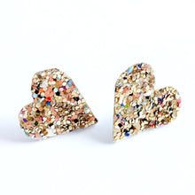 Load image into Gallery viewer, Good Disco Collection Heart Earrings (choose your backs) - Crushed Pearl Gold
