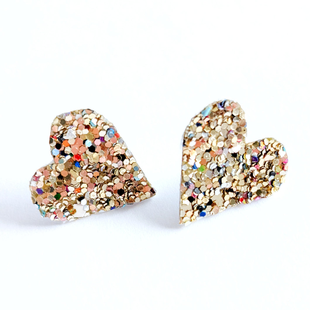 Good Disco Collection Heart Earrings (choose your backs) - Crushed Pearl Gold