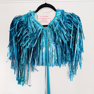 Holographic Turquoise Disco Party Cape