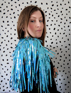 Holographic Turquoise Disco Party Cape