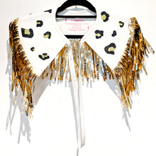 Load image into Gallery viewer, White Leopard and Gold Tinsel Western Style Disco Party Cape
