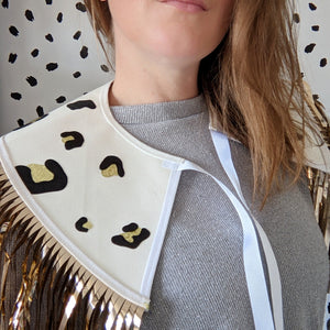White Leopard and Gold Tinsel Western Style Disco Party Cape