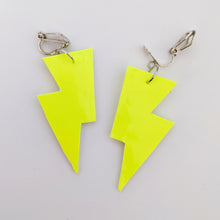 Load image into Gallery viewer, Neon Yellow Patent Leatherette - Mini Disco Bolt Lightning Bolt Earrings

