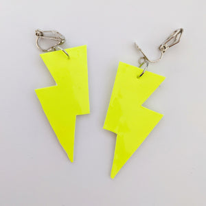 Neon Yellow Patent Leatherette - Mini Disco Bolt Lightning Bolt Earrings