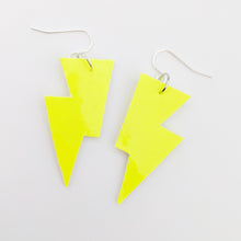 Load image into Gallery viewer, Neon Yellow Patent Leatherette - Mini Disco Bolt Lightning Bolt Earrings
