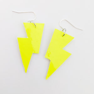 Neon Yellow Patent Leatherette - Mini Disco Bolt Lightning Bolt Earrings