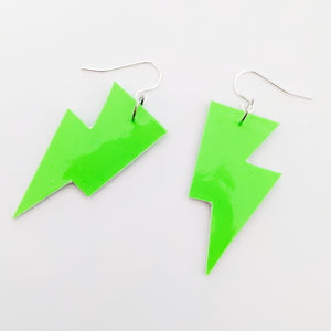 Neon Green Patent Leatherette - Mini Disco Bolt Lightning Bolt Earrings