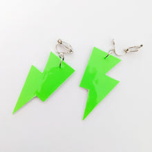 Load image into Gallery viewer, Neon Green Patent Leatherette - Mini Disco Bolt Lightning Bolt Earrings
