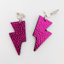 Load image into Gallery viewer, Pink Metallic Leatherette - Mini Disco Bolt Lightning Bolt Earrings
