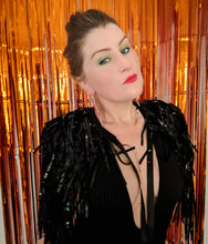 Load image into Gallery viewer, Black Holographic Tinsel - Disco Party Cape
