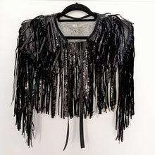 Load image into Gallery viewer, Black Holographic Tinsel - Disco Party Cape

