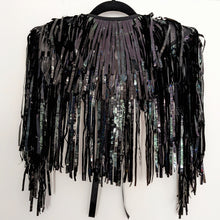 Load image into Gallery viewer, Black Holographic Tinsel - Disco Party Cape
