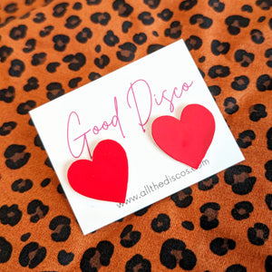 Good Disco Collection - Heart Stud Earrings - Patent Red Leatherette