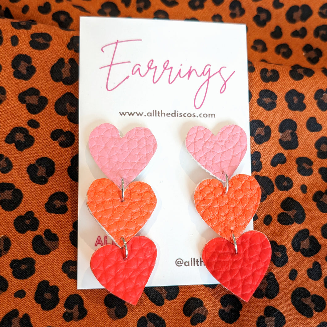 Heart On The Line - Chain of Heart Earrings - Pink, Orange and Red