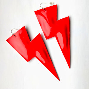 Patent Red Leatherette - Super Disco Bolt Lightning Bolt Earrings